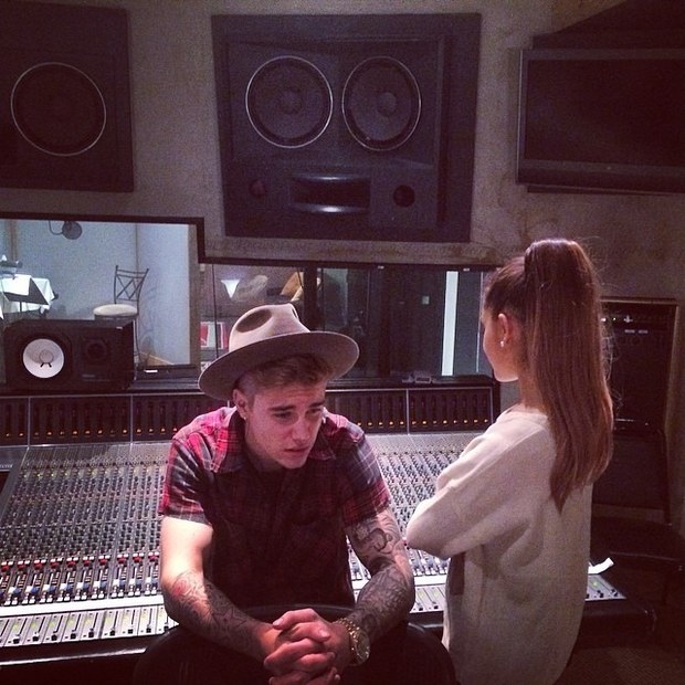 justin bieber and ariana grande in the studio